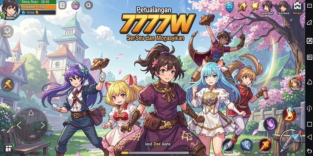 Screenshot gameplay 7777W yang menampilkan karakter anime dalam aksi.