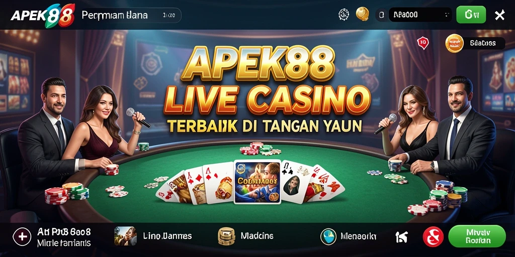 Screenshot gameplay APEK88 menampilkan dealer profesional dan suasana kasino yang mendebarkan.