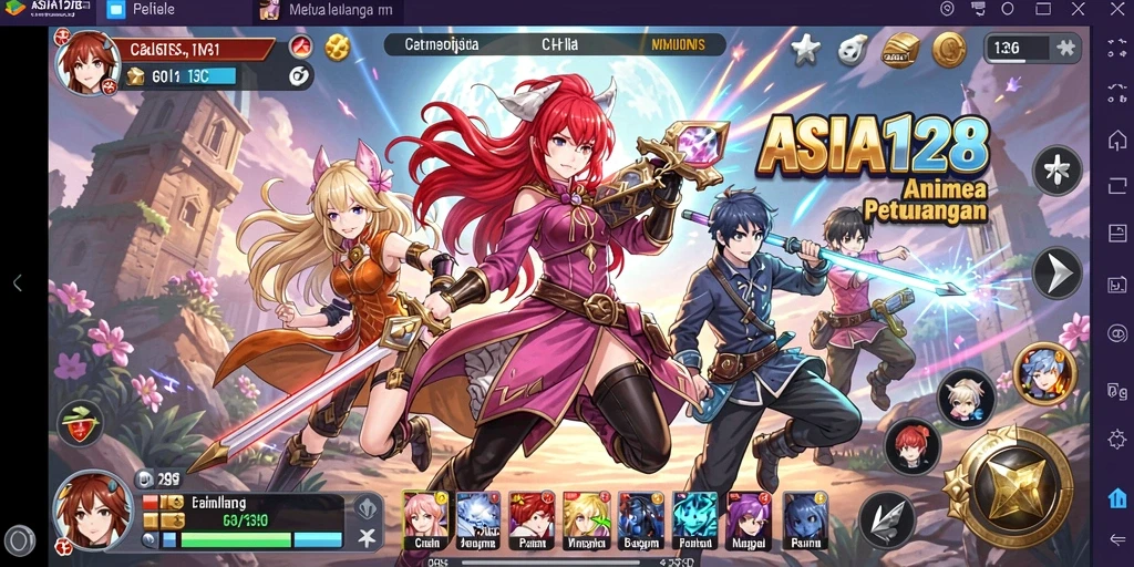 Screenshot gameplay ASIA128 menampilkan karakter anime yang beraksi.