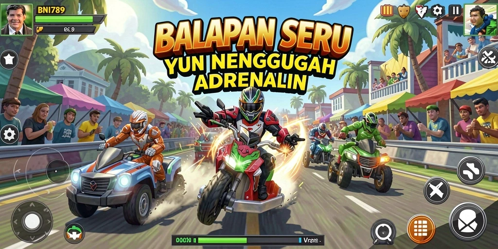 Screenshot BNI789 menampilkan aksi balapan yang cepat dan mendebarkan.