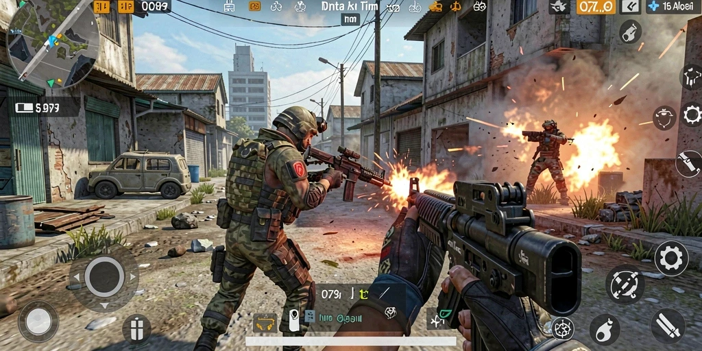 Tampilan aksion mendebarkan dalam game FPS D73.