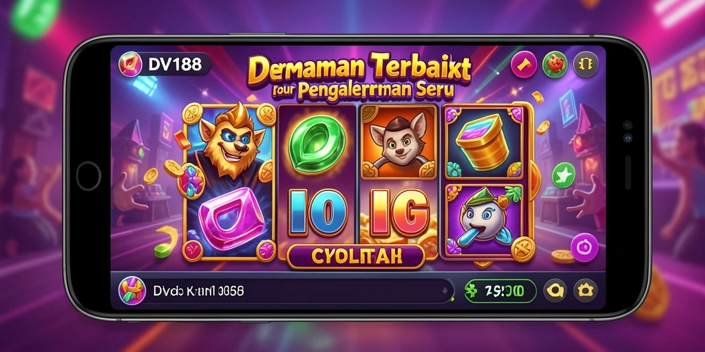 Screenshot utama gameplay DV188 menunjukkan putaran slot yang mendebarkan.
