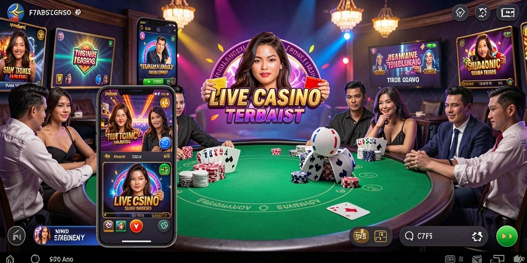 Tampilan screenshot F7F7 dengan dealer profesional di meja permainan Live Casino.