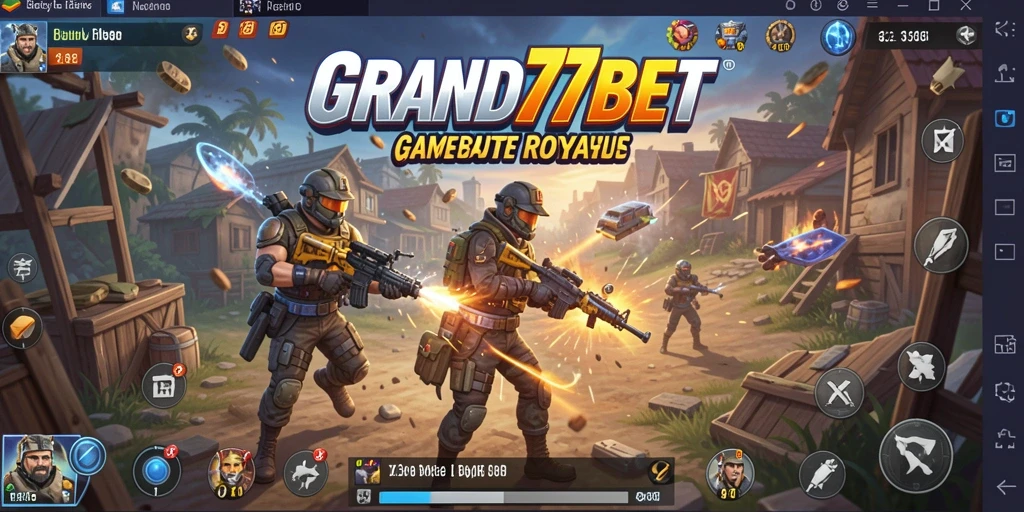 Screenshot gameplay <strong>GRAND77BET</strong> menampilkan pertempuran intens di arena Battle Royale.