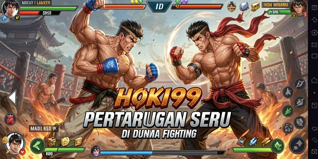 Tangkapan layar utama HOKI99 menunjukkan pertarungan intens dengan gerakan karakter yang dinamis.