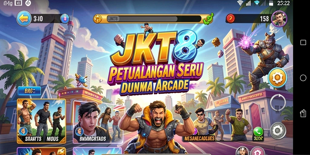 Tampilan gameplay JKT8 dengan aksi seru dalam level Arcade.