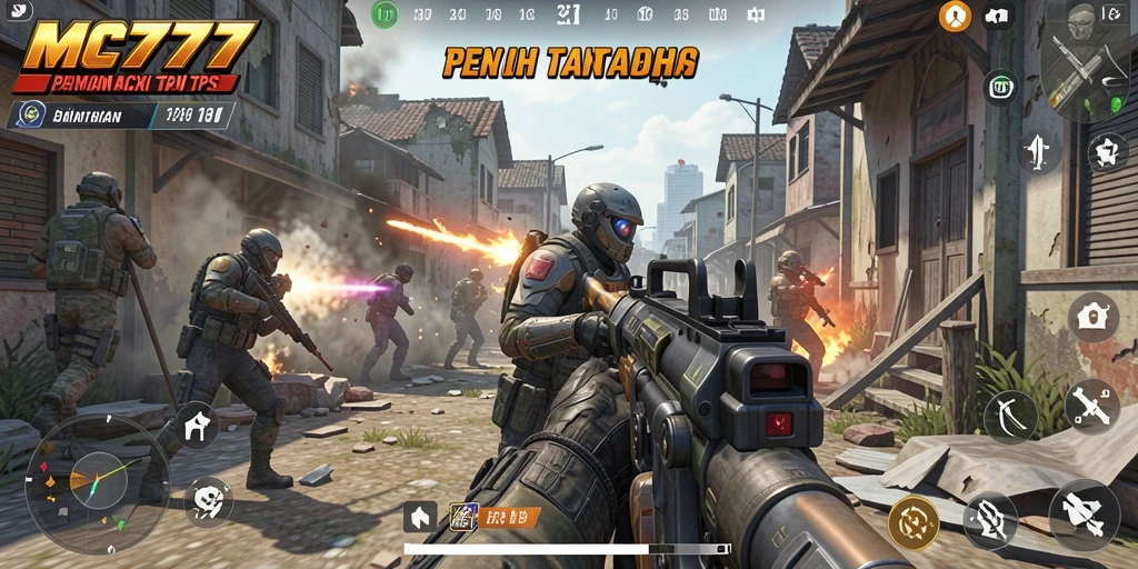 Tampilan gameplay menarik MC777 dengan aksi menembak seru.