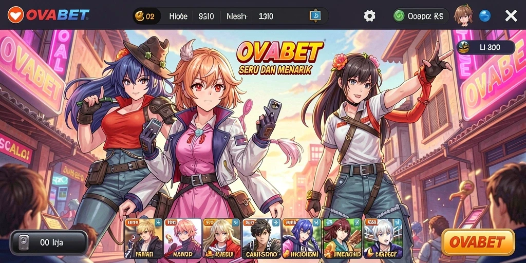 Tampilan gameplay OVABET yang penuh warna dan karakter Anime.