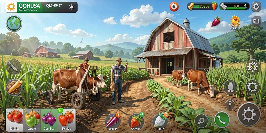 Tampilan gameplay yang menarik di QQNUSA dengan ladang yang luas.
