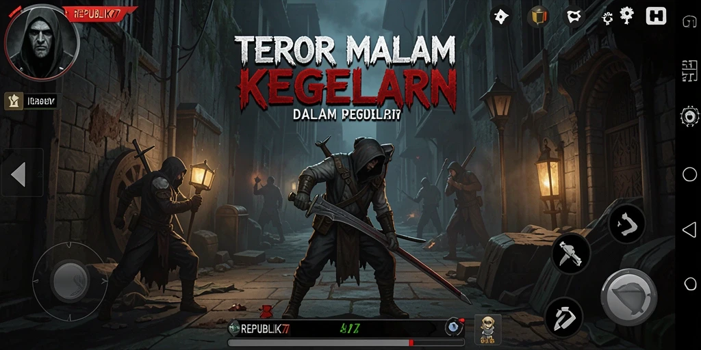 Screenshot gameplay REPUBLIK77 dengan atmosfir kelam yang mencekam.