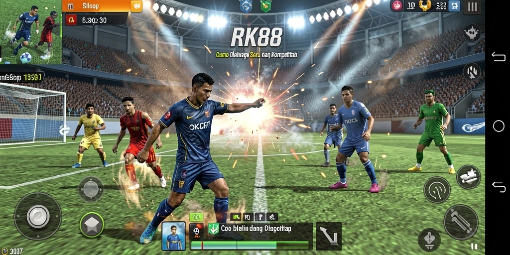 Screenshot RK88 menampilkan aksi mendebarkan dalam pertandingan olahraga.