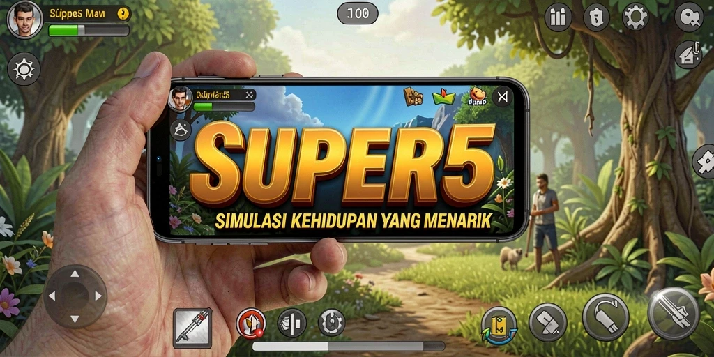 Tangkapan layar SUPER5 yang menunjukkan interaksi karakter yang dinamis.