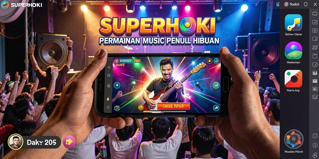 Tangkapan layar dari gameplay SUPERHOKI menampilkan momen seru bermain musik.