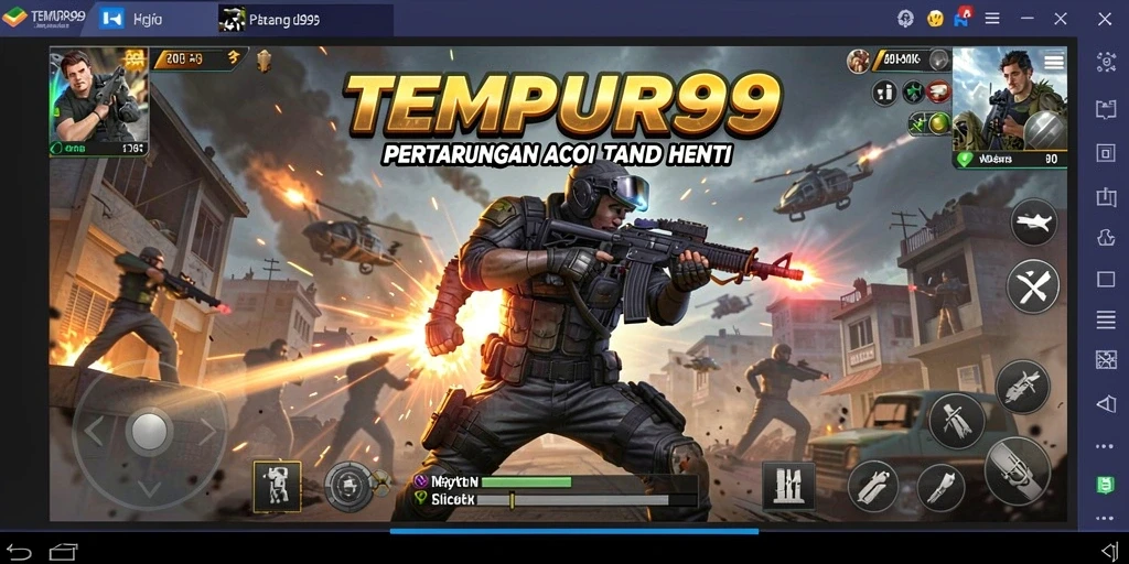 Tampilan screenshot TEMPUR99 saat aksi pertarungan intens.