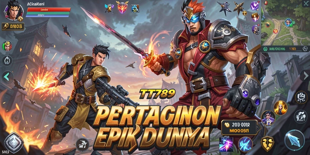 Screenshot permainan TT789 menampilkan aksi seru dalam pertempuran MOBA.