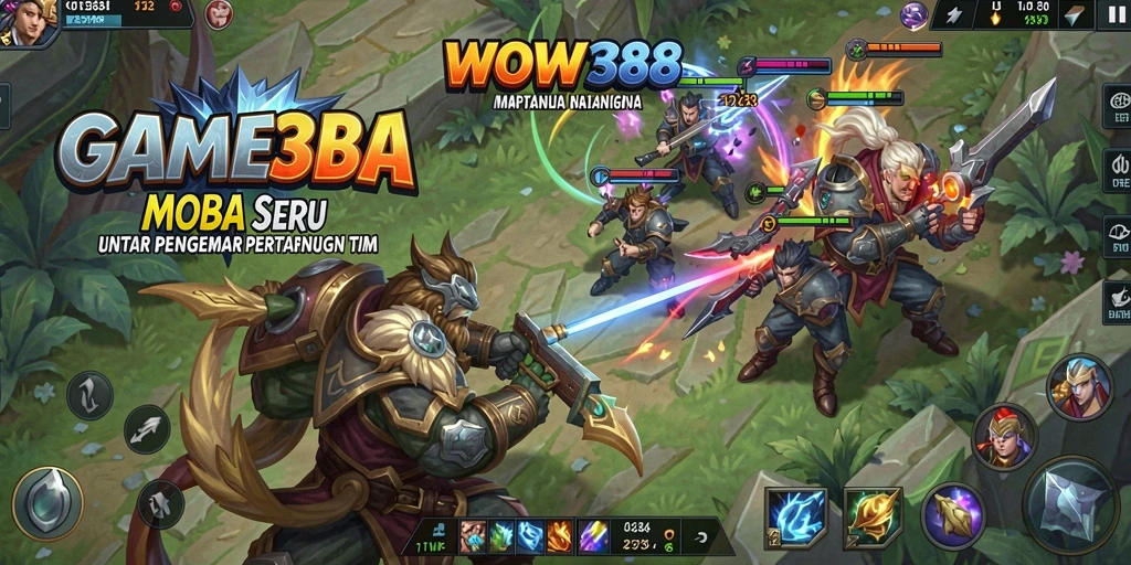 Tangkapan layar utama WOW388 menampilkan aksi seru di arena MOBA.