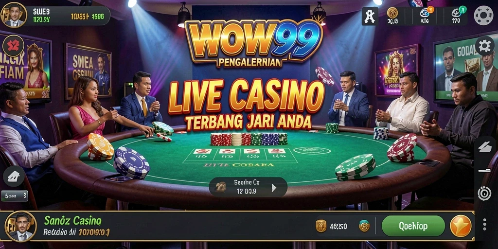 Tampilan gameplay Live Casino WOW99 dengan dealer langsung yang profesional.