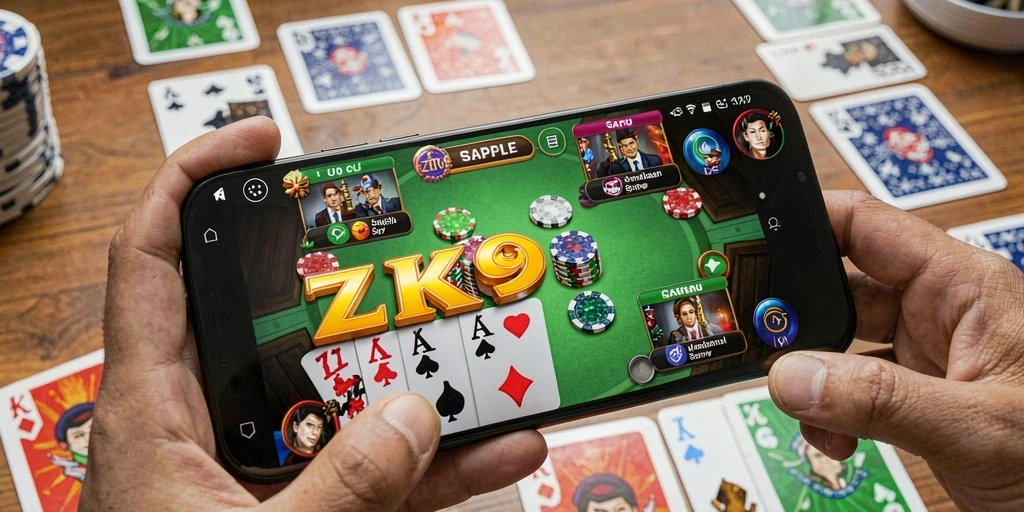 Tampilan gameplay seru Gaple di ZK9 dengan teman-teman.